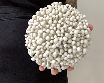 Enoki Wall Sculpture -  Porcelain Wall Art, Ceramic Art, Textured Wall Tile, Round Wall Sculpture