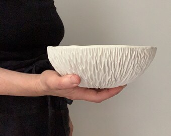 Medium Geode Bowl  -  Snowflake White Ceramic Bowl, Hostess Gift, Gift for Her,  Handmade Pottery, Porcelain Bowl