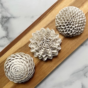 Porcelain Floral Wall Sculpture Trio: Handmade Ceramic Flower Wall Art