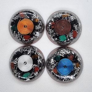 Pocket Orgonite EMF-skydd, Shungit, Röd Guldsten, Tigeröga, Röd Jaspis, Malakit, Himalayakvarts,