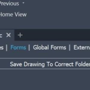 May include: A screenshot of a computer screen showing a software interface with the title "iLogic". The interface has tabs for "Rules", "Forms", "Global Forms", and "External Rules". A button labeled "Save Drawing To Correct Folder" is at the bottom of the screen.
