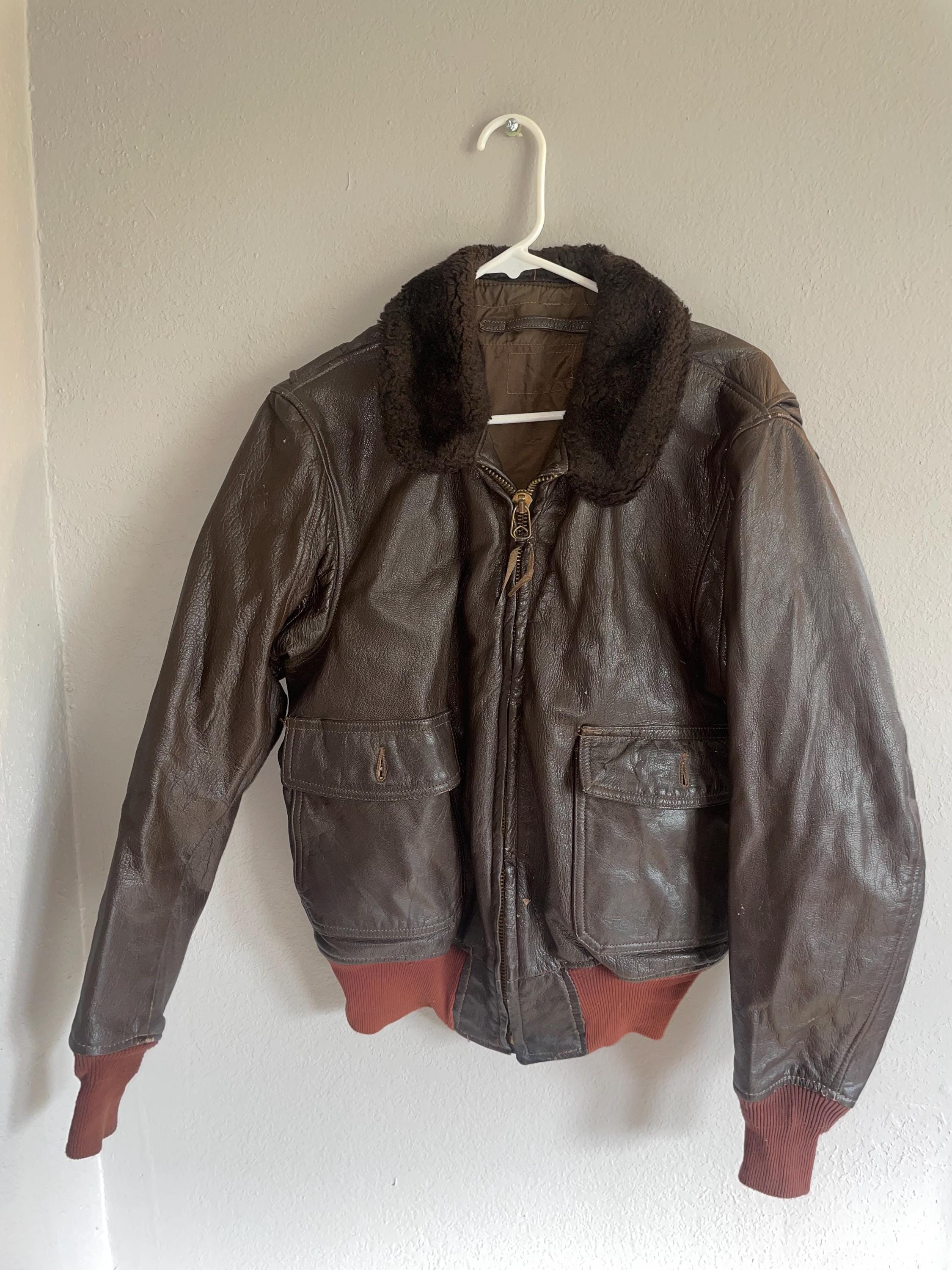Vintage Leather US Navy G-1 Flying Leather Brown Jacket, Mens