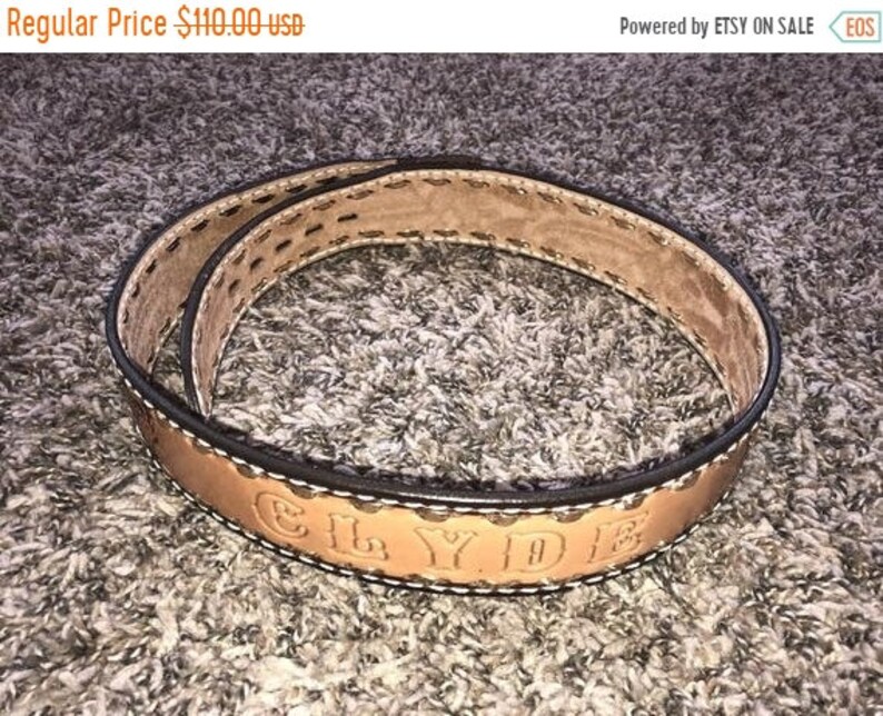 SALE Closing Shop SALE CLYDE acorn leather tooled belt size 34