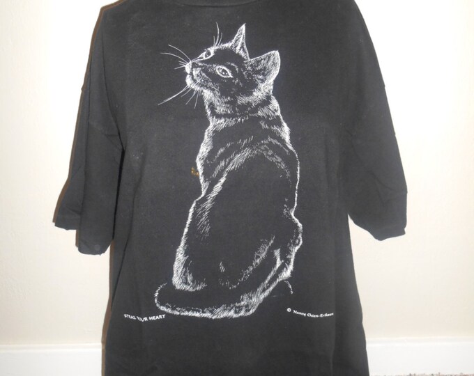 Vintage Tee T Shirt Kitty Cat Clothing Clothes Black White Etsy