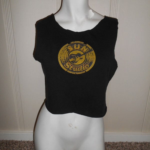 Retro  reworked womens clothing cropped crop  cut off cut up tank top shirt  SUN STUDIO Records Memphis Tennessee