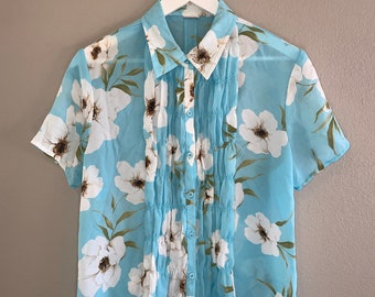 SALE SALE Clearance SALE 90s grunge floral short sleeve blouse semi sheer