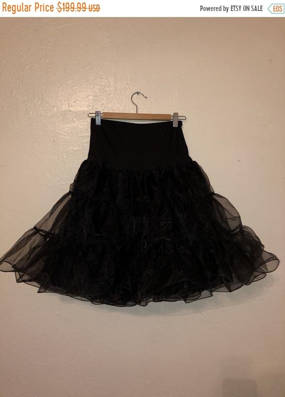 GOTHIC Vintage Black Ruffle PETTICOAT Full Circle Swishy Crinoline Square Dance SKIRT Dominatrix Fetish Cosplay Sissy Halloween Costume
