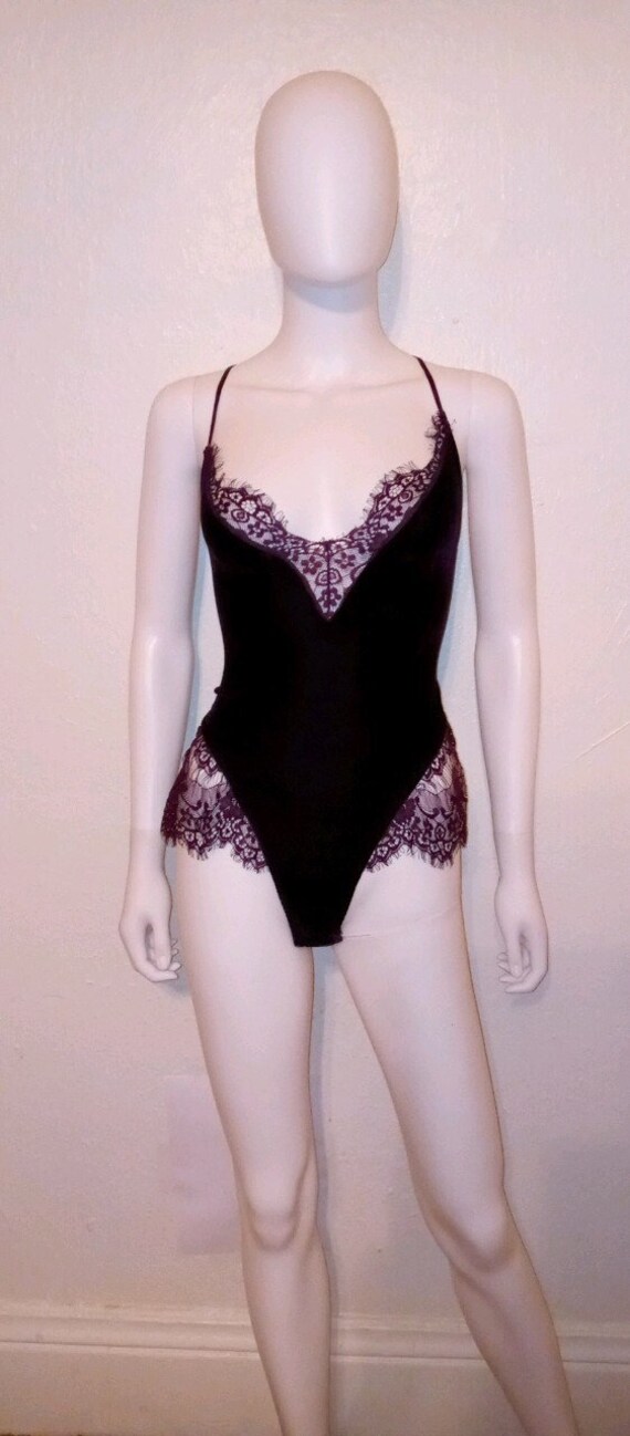 Purple velvet lace Negligee Nightie bodysuit Ling