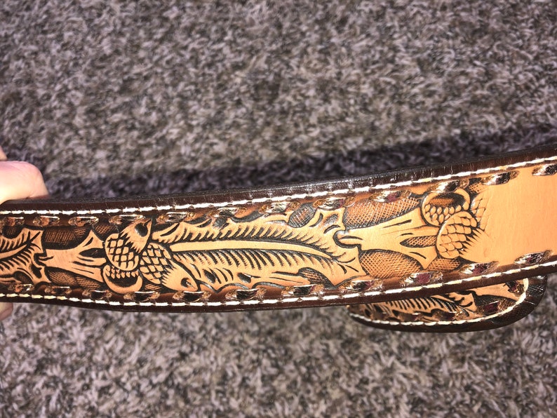 SALE Closing Shop SALE CLYDE acorn leather tooled belt size 34