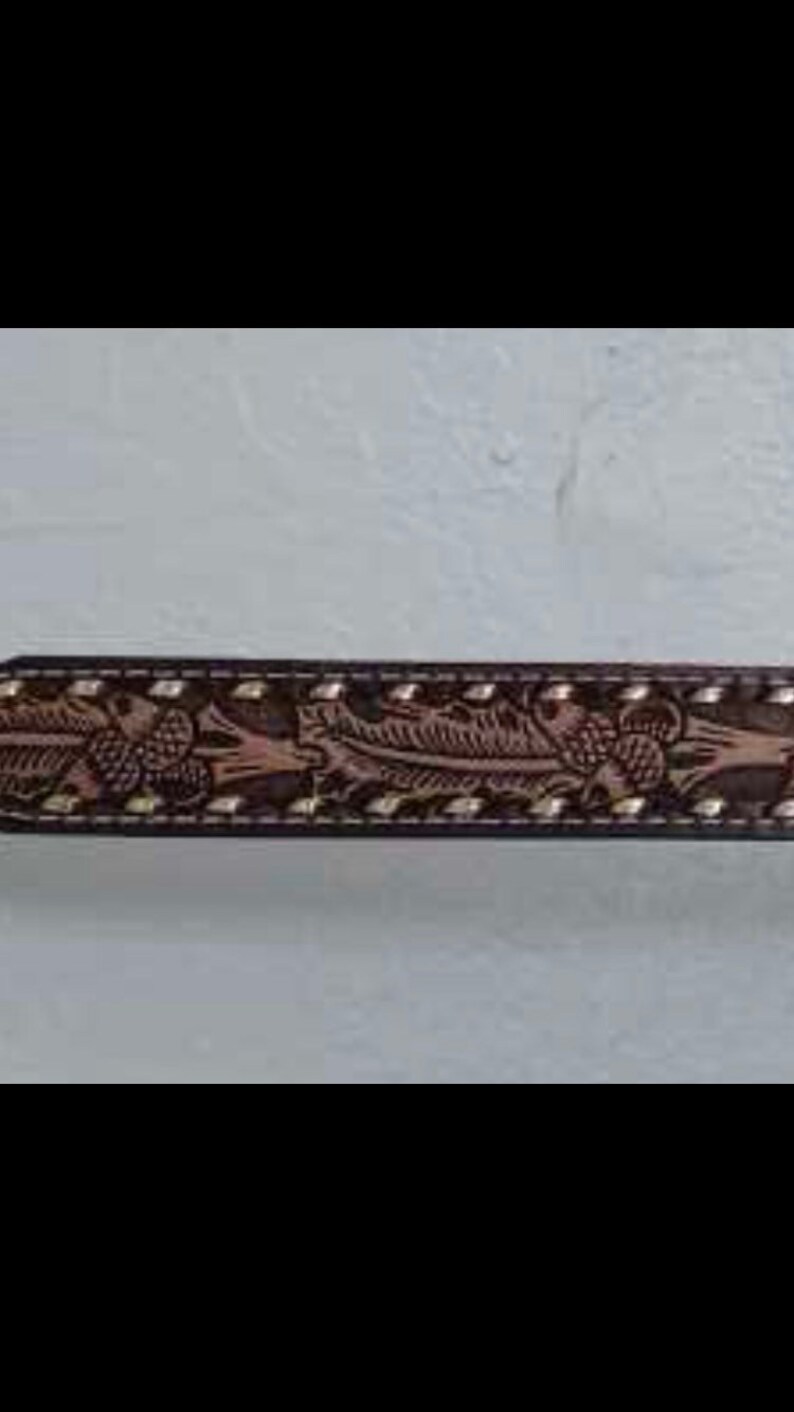 SALE Closing Shop SALE CLYDE acorn leather tooled belt size 34