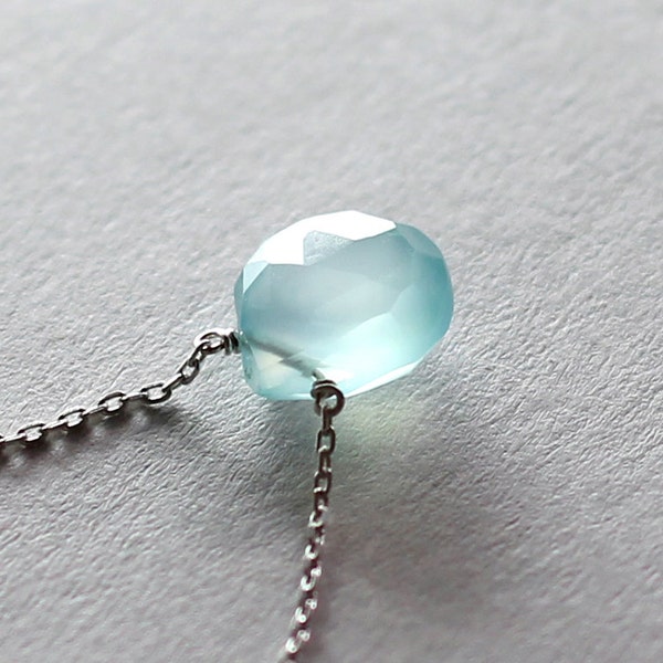 Sky Blue Chalcedony Necklace, Minimal Sterling Silver Jewelry, Layering Necklace, Ready to Ship