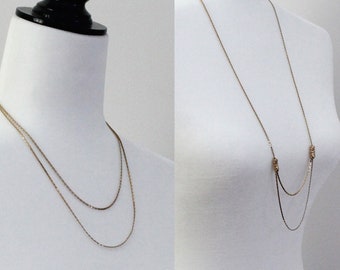 Gold Tone Adjustable Necklace, Vintage Golden Thin Chain  Necklace, Flat Chain, Minimalist Necklace, Long Chain Necklace, Long Dainty Chain