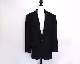 Vintage Jean Claude Poitras Blazer de cachemira de lana azul marino, talla 38