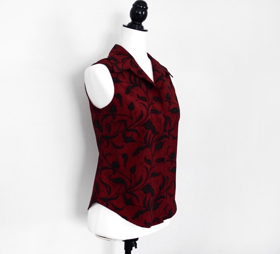 80s vintage evening brown sleeveless blouse with pattern Size M