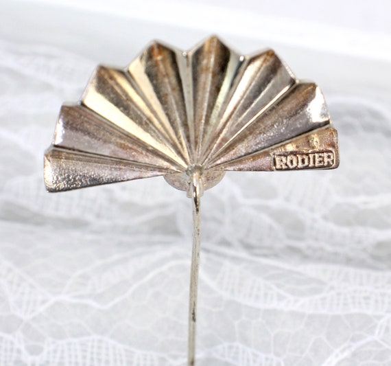 Vintage RODIER Art Deco Stick Pin, Silver Tone Fa… - image 8