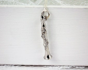 Silver Clarinet Necklace, Vintage Sterling Silver Charm Pendant
