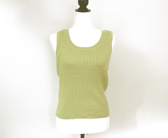 vintage chartreuse sweater vest, cable knit cotton