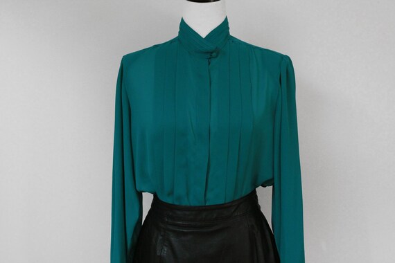 high neck balloon sleeve blouse vintage crepe semi