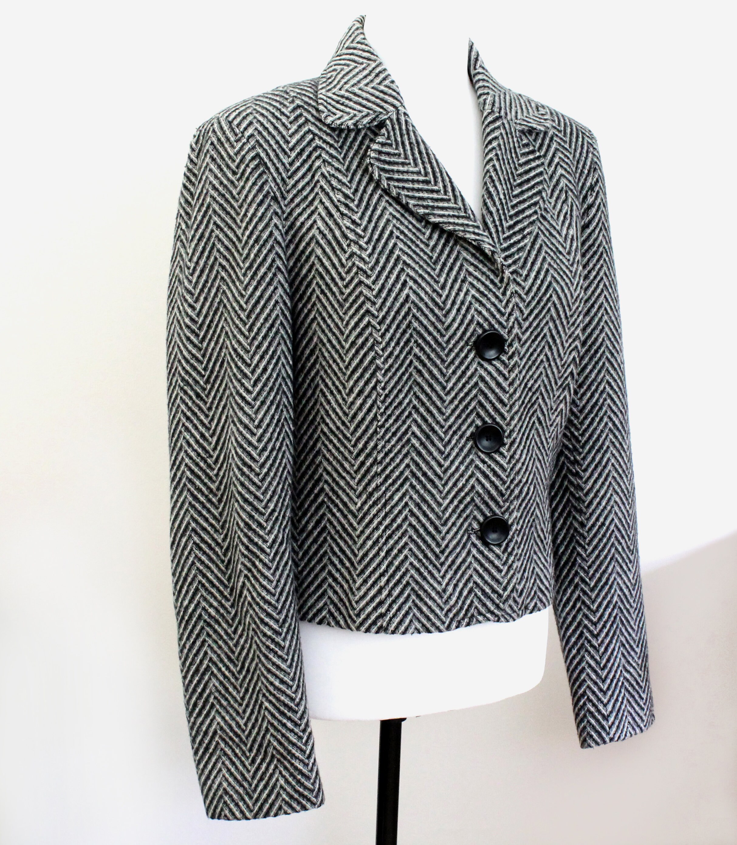 Vintage Herringbone Jacket Black & White Fall Blazer Crop | Etsy