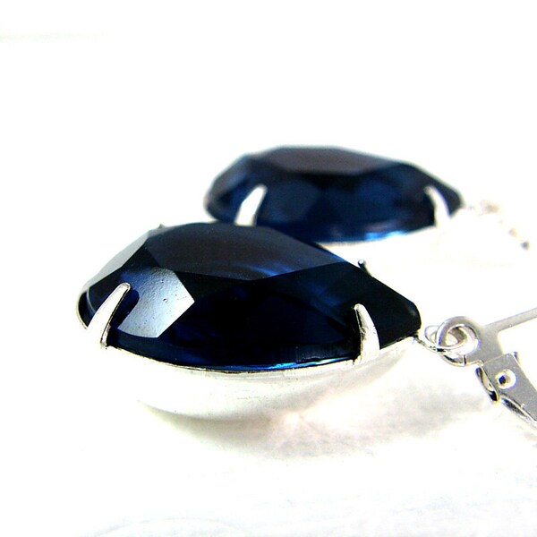 Montana Blue Earrings Bridesmaid Jewelry, Sterling Silver Leverback Ear Wires, Vintage Glam