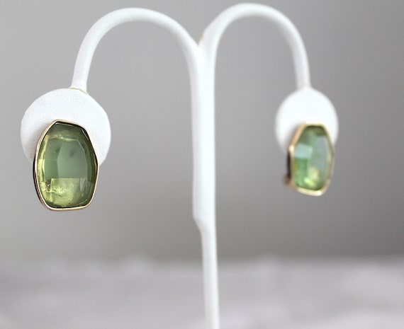 Faceted Moss Green Earrings, Vintage Clip Earrings