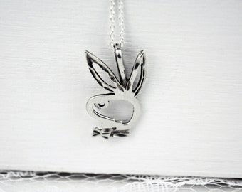 Playboy Bunny Necklace, Vintage Sterling Silver Charm