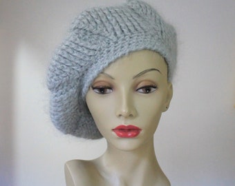 grey knit beret thick vintage french style winter hat