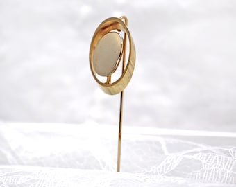 vintage geometric hat pin, gold tone 3D stick pin