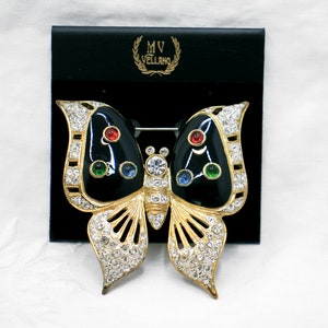 Vintage Rhinestone Butterfly Brooch, MV Vellano Collectible Brand New Old Stock 1980s Statement Jewelry