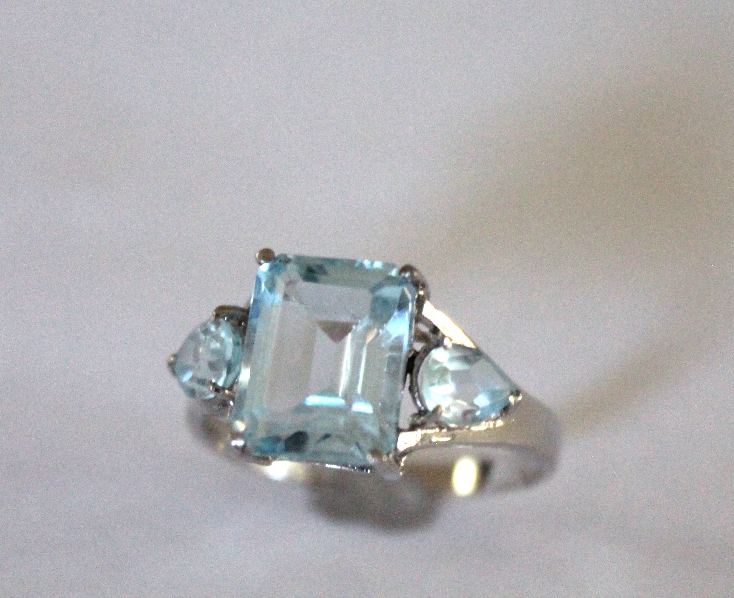 10K White Gold Ring Emerald Cut Blue Topaz Ring 3 Stone - Etsy Canada