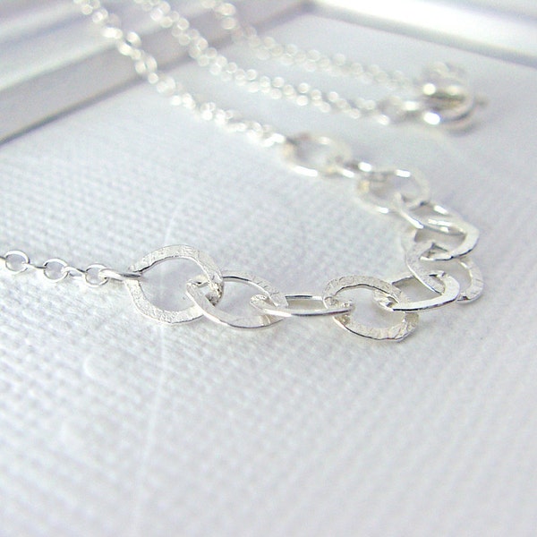 Sterling Silver Necklace, Hammered Chain, Delicate Chain, Silver Layering Necklace