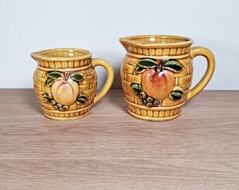 2 Vintage Measuring Cups, Full Cup Half Cup, Made in Japan, Vintage Onishi Co. Hand-Painted Ceramic Set of Two