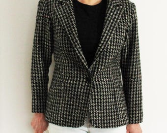 Vintage R d'Infinitif Paris Houndstooth Wool Blazer, Made in France, Woolmark, Size 38
