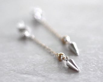 Dainty Pendulum Earrings, Sterling Silver Posts with 14K Gold Fill