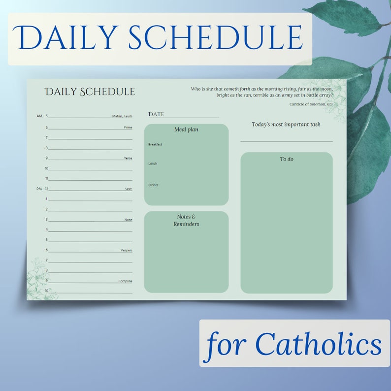 Catholic Morning Routine Printable Printable Catholic Daily Schedule Planner, Journal Organiser in Green ...