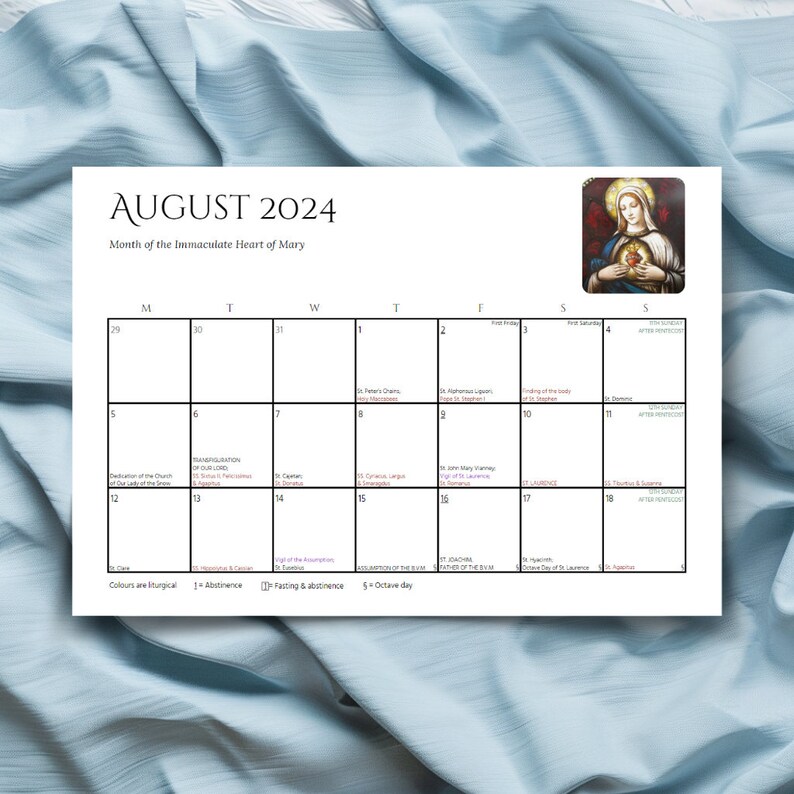 Printable Traditional Catholic Calendar August 2024, Pope Pius X Pre