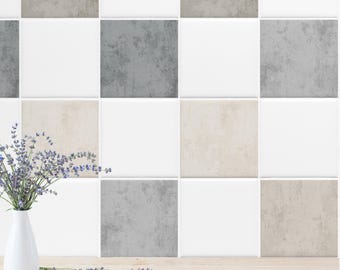 Fliesenaufkleber beige grau 10-teiliges Set Fliesenfolie Küche Bad Selbstklebende Folie für Badfliesen
