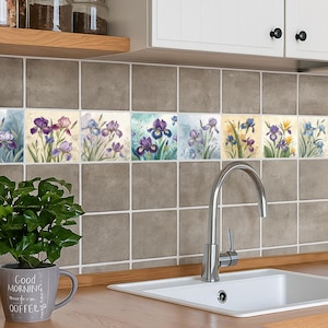 Wandfliesenaufkleber Blumen Bad & Küche Textruren Fliesenbilder Klebefliesen selbstklebend Set aus 10 Fliesenaufklebern