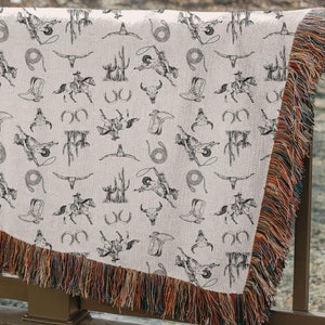 Western Vintage Woven Blanket fringe retro western art cowboy christmas custom throw blanket tapestry cotton knitt wall art country cowgirl
