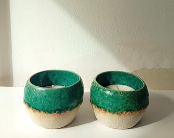 Handmade Pair of Turquoise Blue Tealights