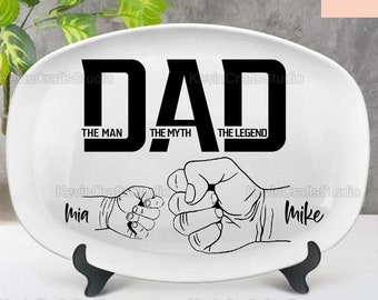 El hombre El mito La leyenda Placa de papá, regalo del día del padre, primer plato de papá y niños, plato de golpe de puño de bebé, regalo de plato personalizado