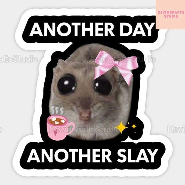 Virale Aufkleber für traurige Hamster, Laptop-Aufkleber „Another Day Another Slay“, Meme-Autoaufkleber für traurige Hamster, trendige Autoaufkleber für traurige Hamster