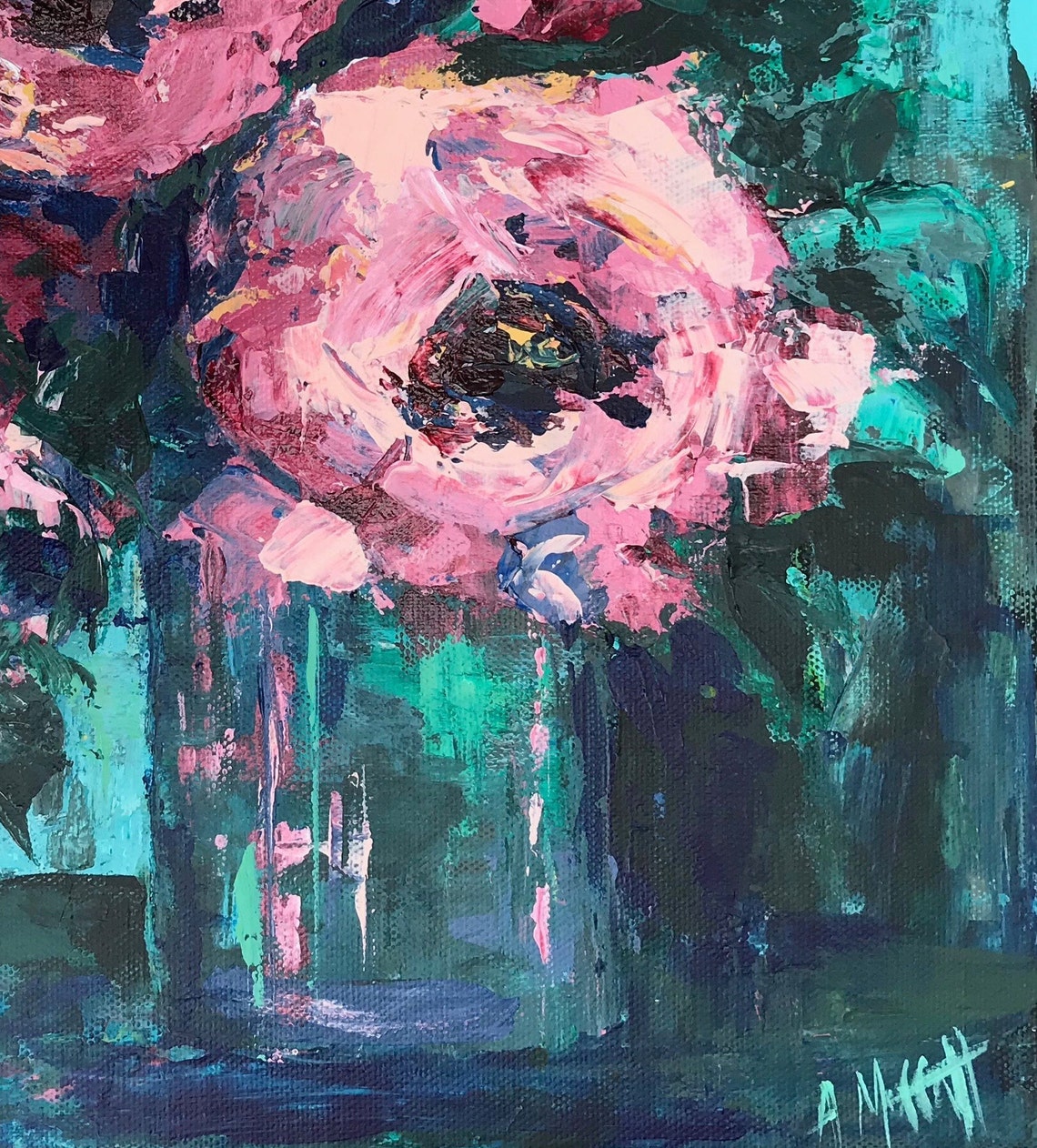 Palette Knife Rose Painting by Contemporary Impressionist Etsy