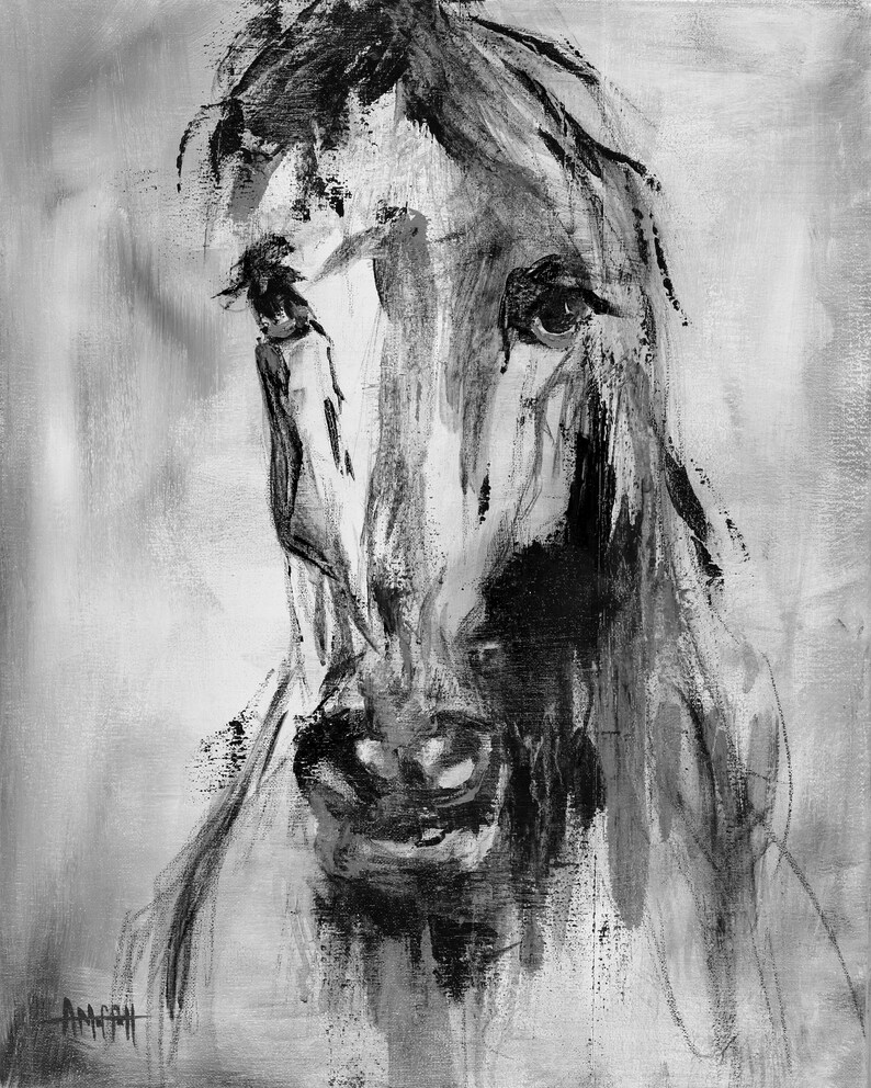 Abstract Black White Horse Canvas Print Modern Horse Etsy