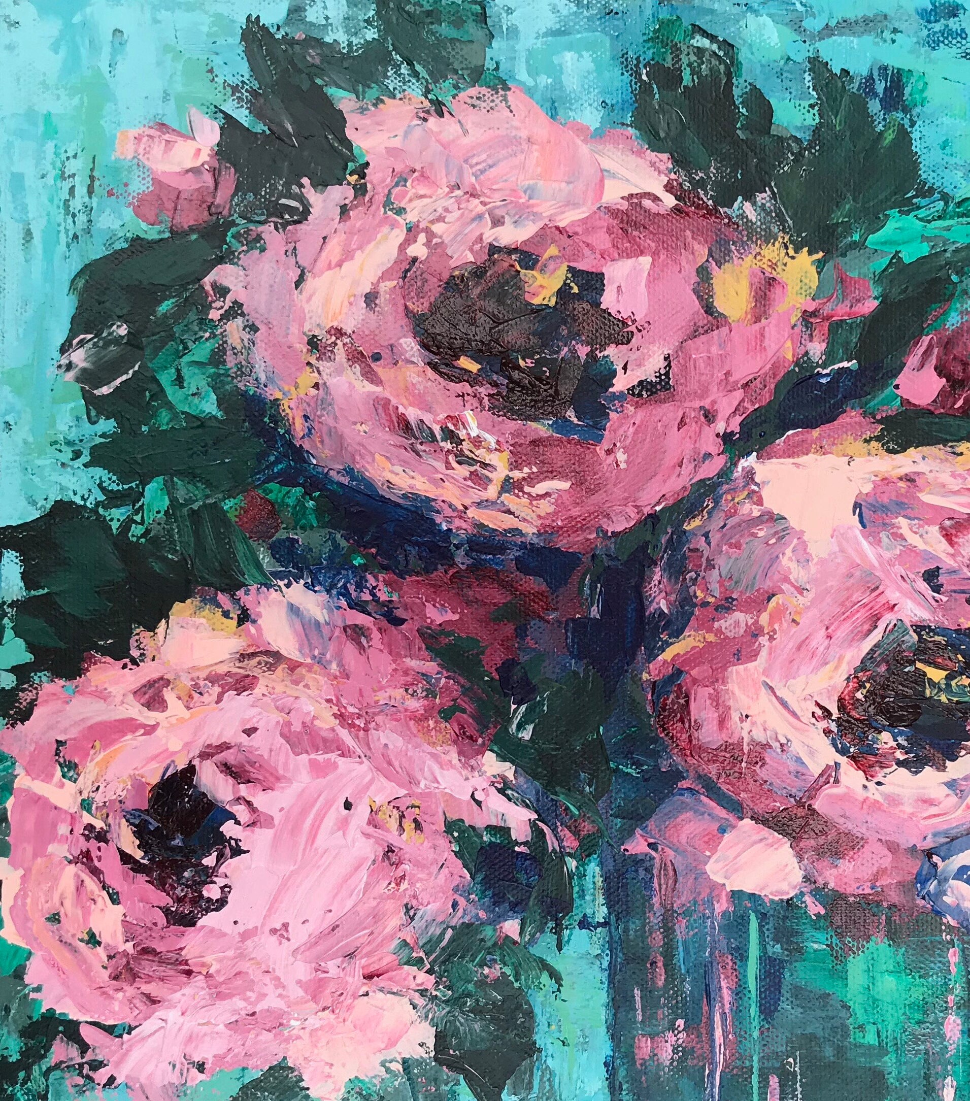 Palette Knife Rose Painting by Contemporary Impressionist Etsy
