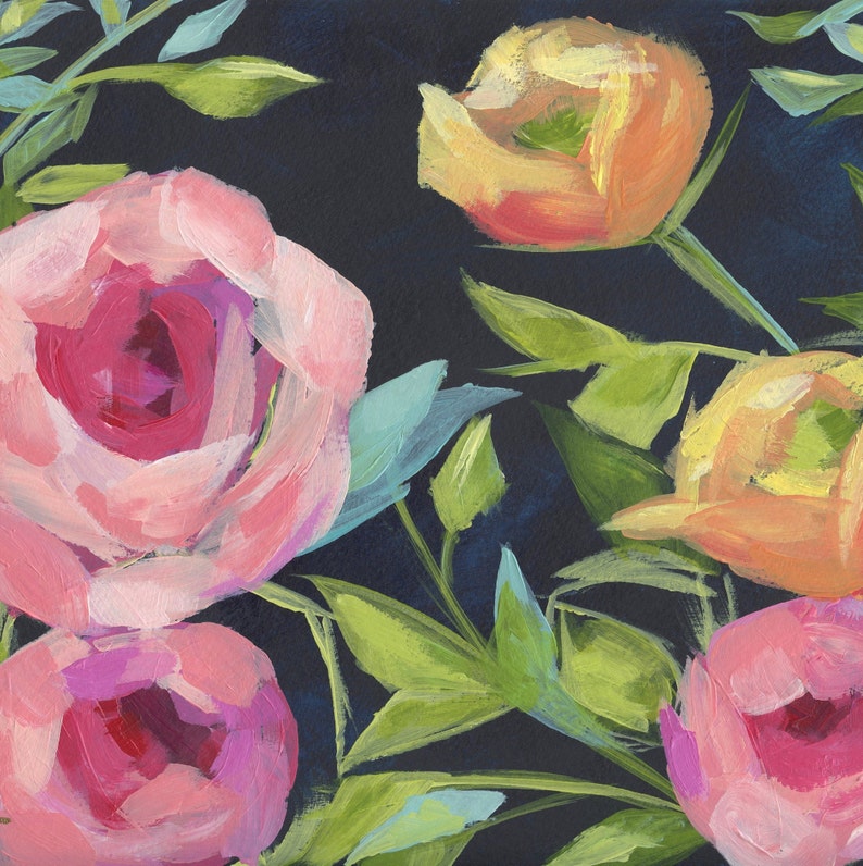 GICLEE PRINT on CANVAS Canvas Flower Painting by Contemporary Etsy