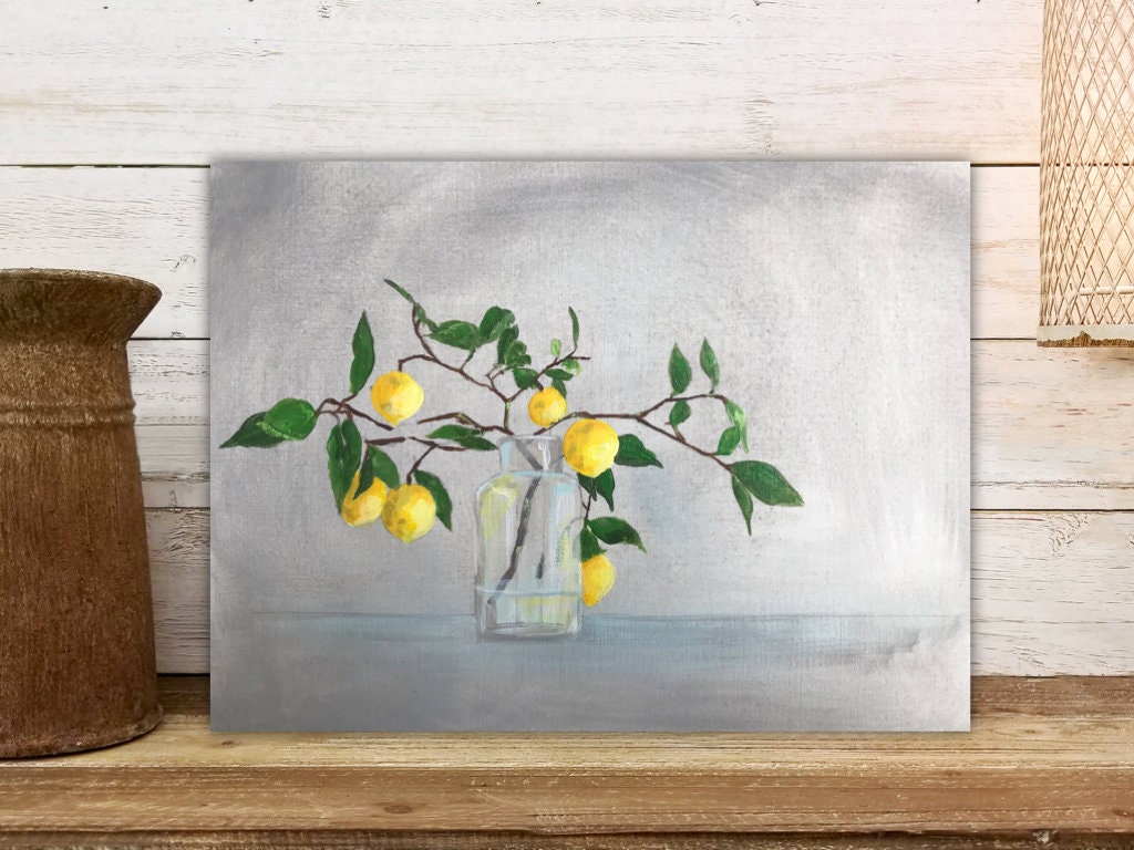 Lemon Branches in a Vase Painting Large Contemporary Farmhouse | Etsy