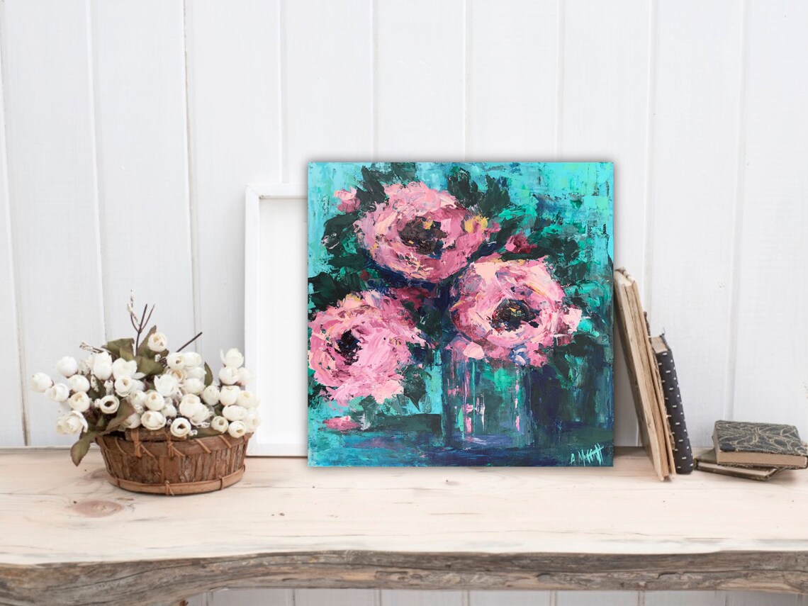 Palette Knife Rose Painting by Contemporary Impressionist Etsy