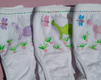 3 pack Dinosaur Panties (girls size 4,6,8) hand painted