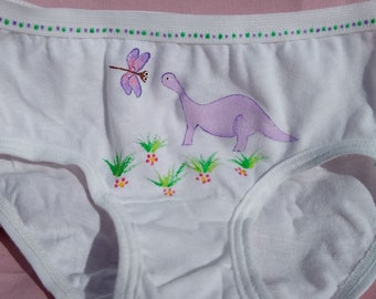 DINOSAUR UNDERWEAR, girls panties, purple, hand painted